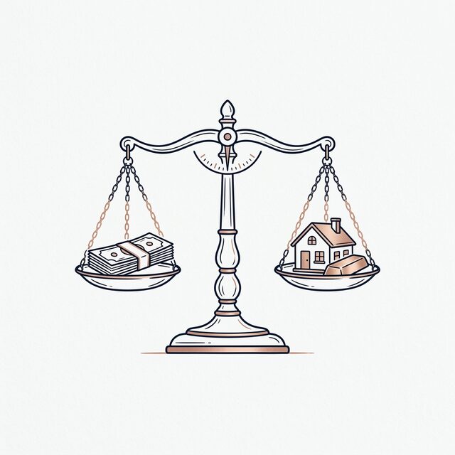 名目資産と実質資産の天秤のシンプルイラスト